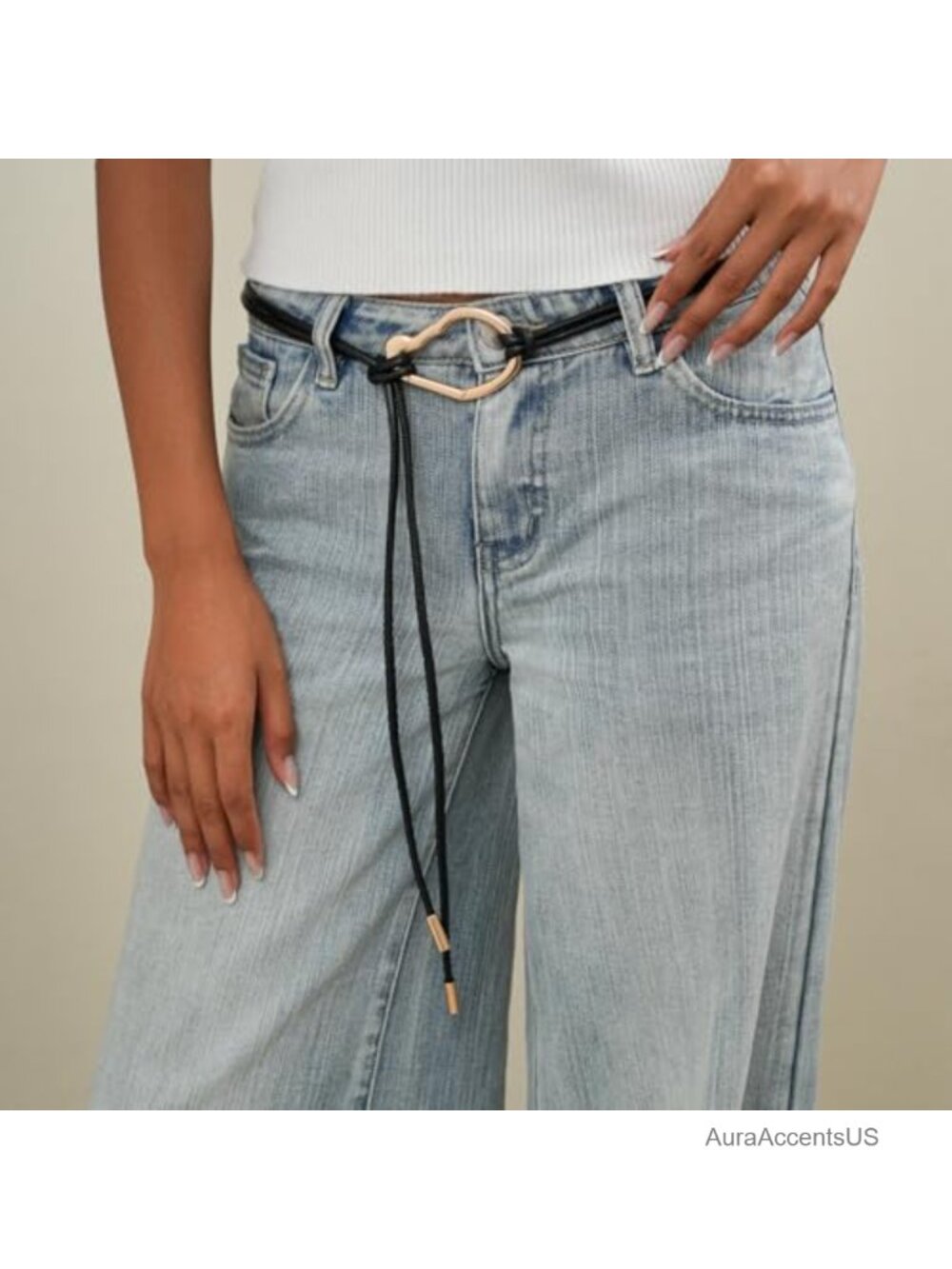 Boho Thin Leather Tie Belt with Gold Buckle Adjustable Rope Belt - Picture 3 of 6